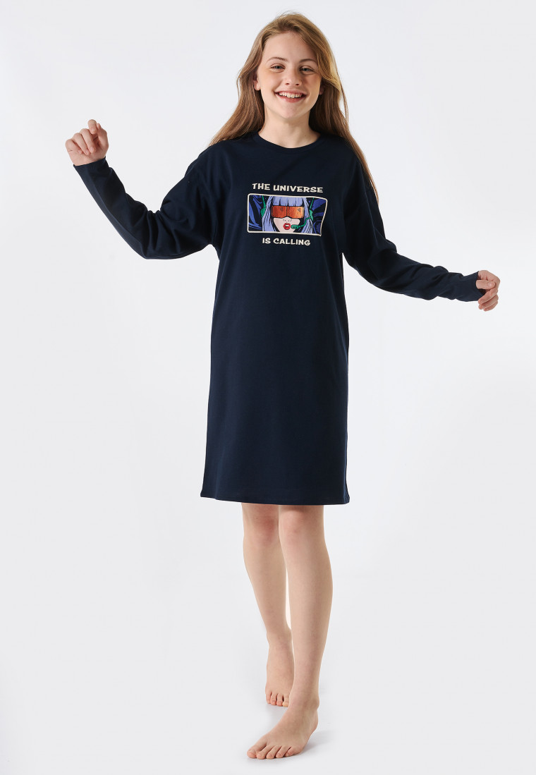 Sleepshirt langarm Cotton | Organic Universe - nachtblau Nightwear SCHIESSER Teens