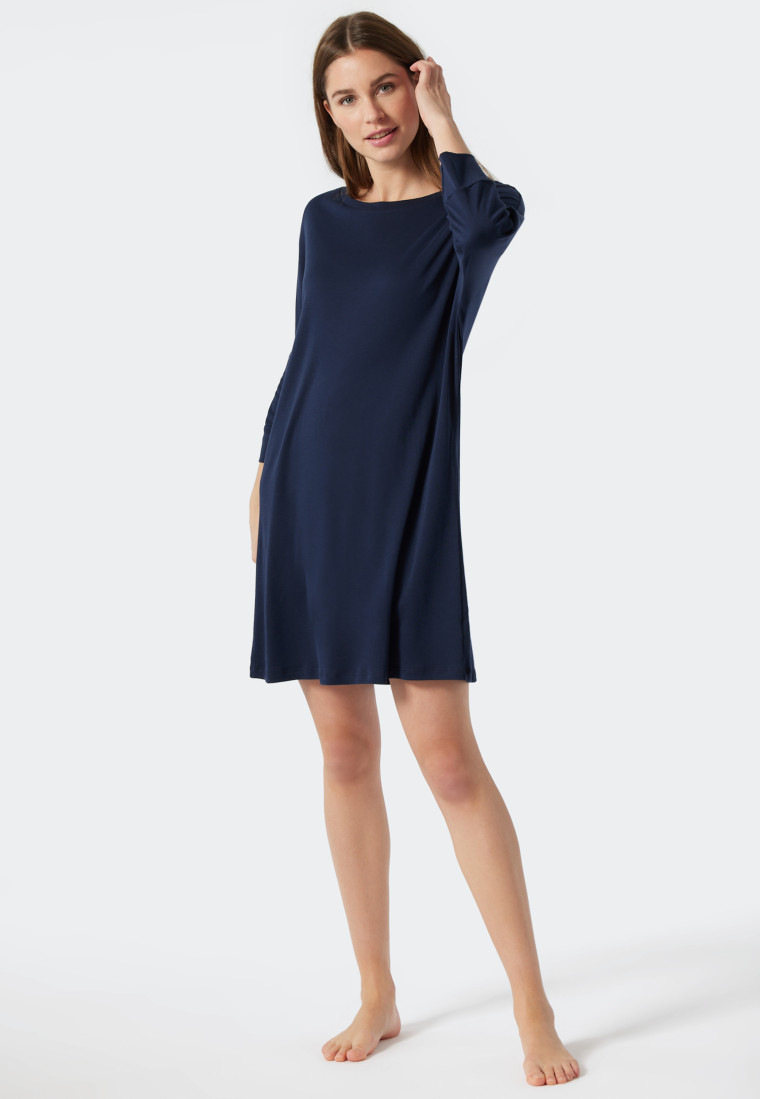 Chemise de nuit manches longues oversize bords-côtes bleu foncé - Modern Nightwear