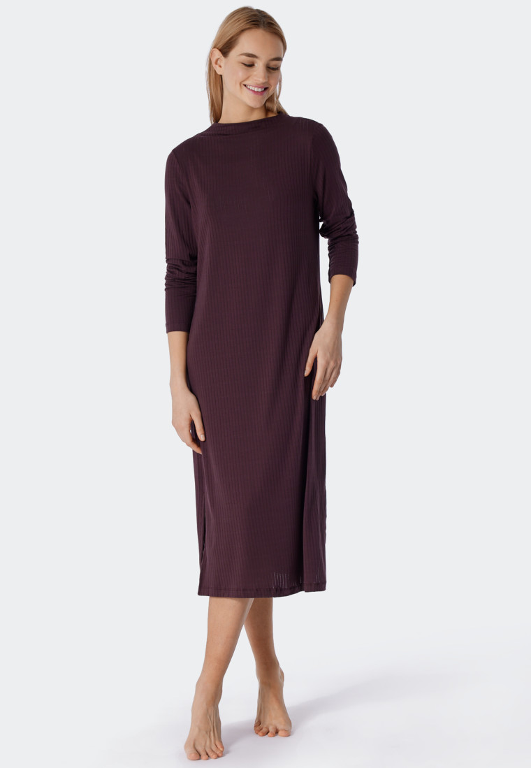 Chemise de nuit à manches longues Tencel col cheminée bordeaux - selected! premium