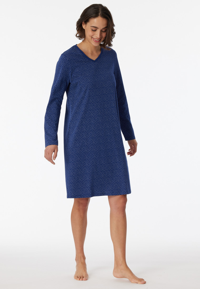 Sleepshirt langarm V-Ausschnitt Punkte navy - Comfort Essentials