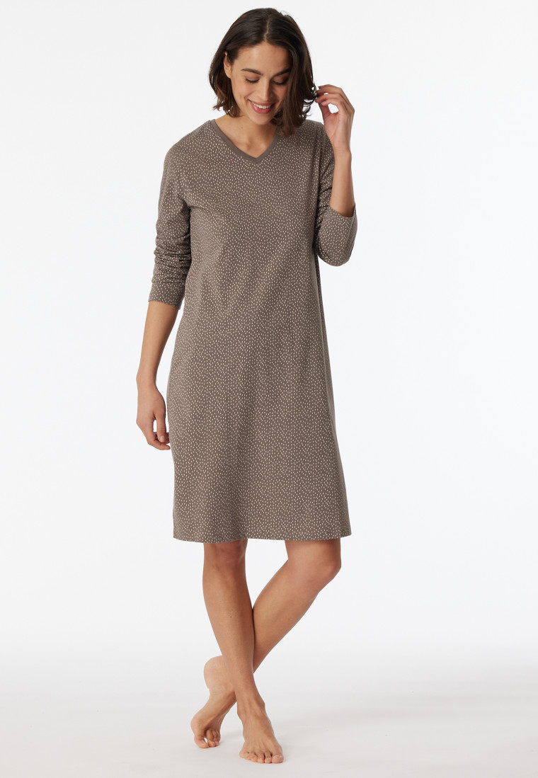 Slaapshirt lange mouwen V hals gestipt taupe Comfort Essentials