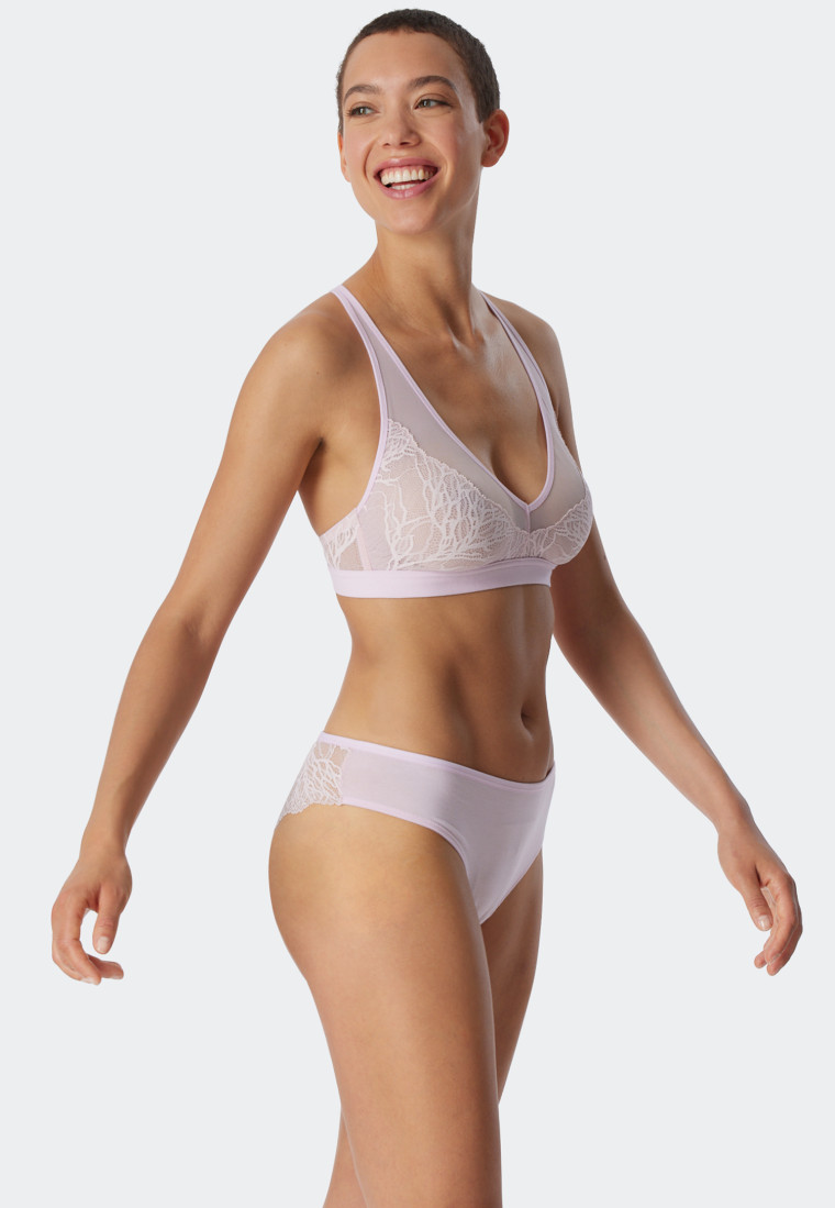 Soft bra without underwire and pads pale pink - Modal and Lace