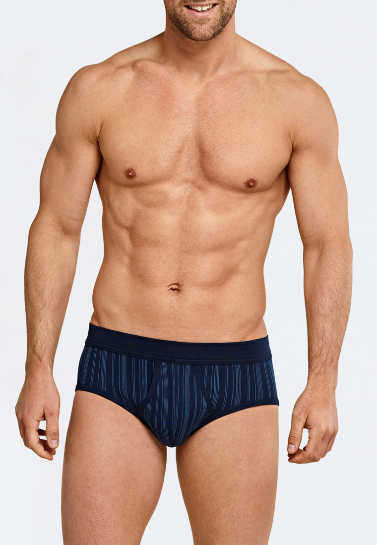 Sports briefs fine rib double pack with fly dark blue striped - Original Classics