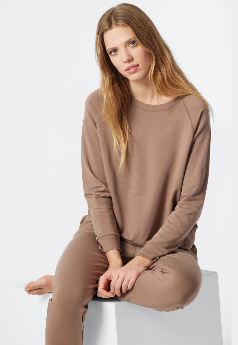 Sweat-shirt manches longues Lyocell bords-côtes marron - Mix+Relax Lounge