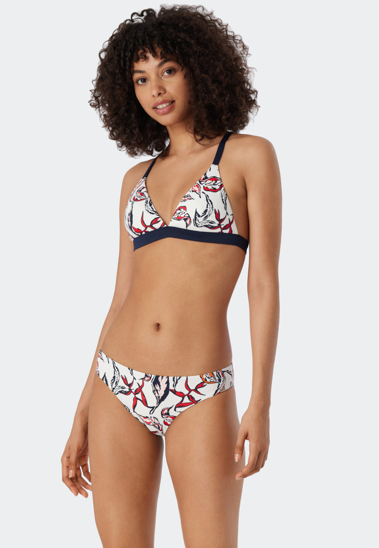 Triangle bikini removable soft cups variable straps lined mini bottoms floral print multicolored - Deep Sea