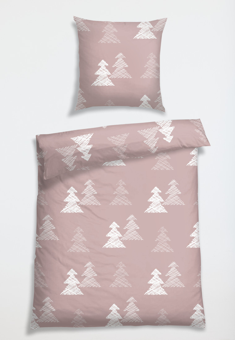 Reversible bed linen 2-piece flannelette fir trees dusky pink - SCHIESSER HOME