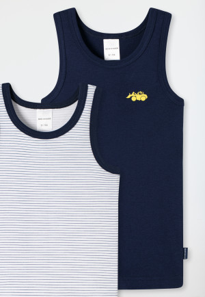 Lot de 2 maillots de corps côtelés « Bagger » avec rayures en bleu foncé et blanc - Multipacks de maillots de corps côtelés