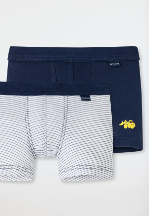 Lot de 2 shorts en coton côtelé fin, taille douce, avec rayures, style « bagger », bleu foncé/blanc - Multipacks de shorts en coton côtelé fin