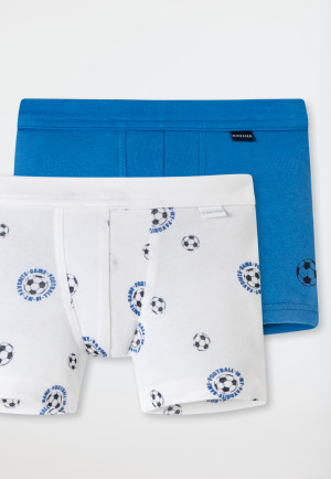 Lot de 2 shorts en coton côtelé à taille douce, motif football, bleu/blanc - Multipacks de shorts en coton côtelé