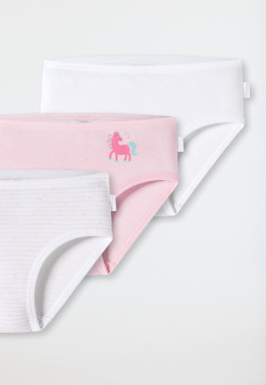 Heupslips, set van 3, fijnrib, wit/roze met pony