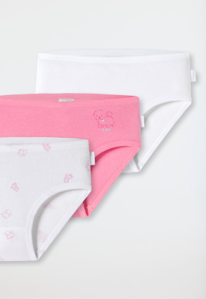 Heupslips, set van 3, fijnrib, wit/roze met hondje
