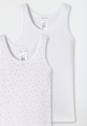 Onderhemdjes 2-pack fijn geribd biologisch katoen stippen wit/roze - Feinripp Multipacks