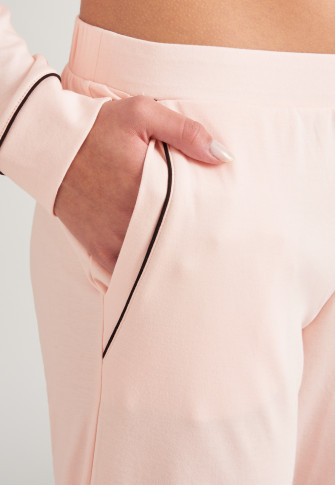 Pigiama lungo, collo a camicia con piping in interlock rosa chiaro - Simplicity
