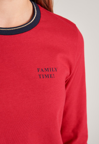 Long pajamas organic cotton cuffs hearts red - Family