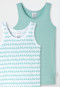 Lot de 2 maillots de corps vagues turquoise/ blanc - Fine Rib