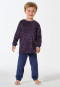 Schlafanzug lang Velour Bündchen Streifen dunkelblau - Boys World