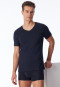 T-shirt bleu-noir en jersey élastique avec col en V