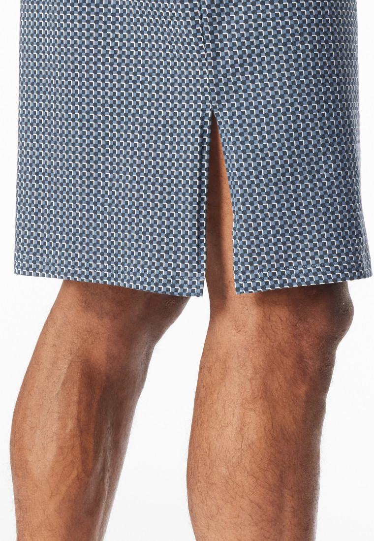 Nachthemd korte mouw Organic Cotton V-hals borstzak grafiet geruit - Comfort Nightwear