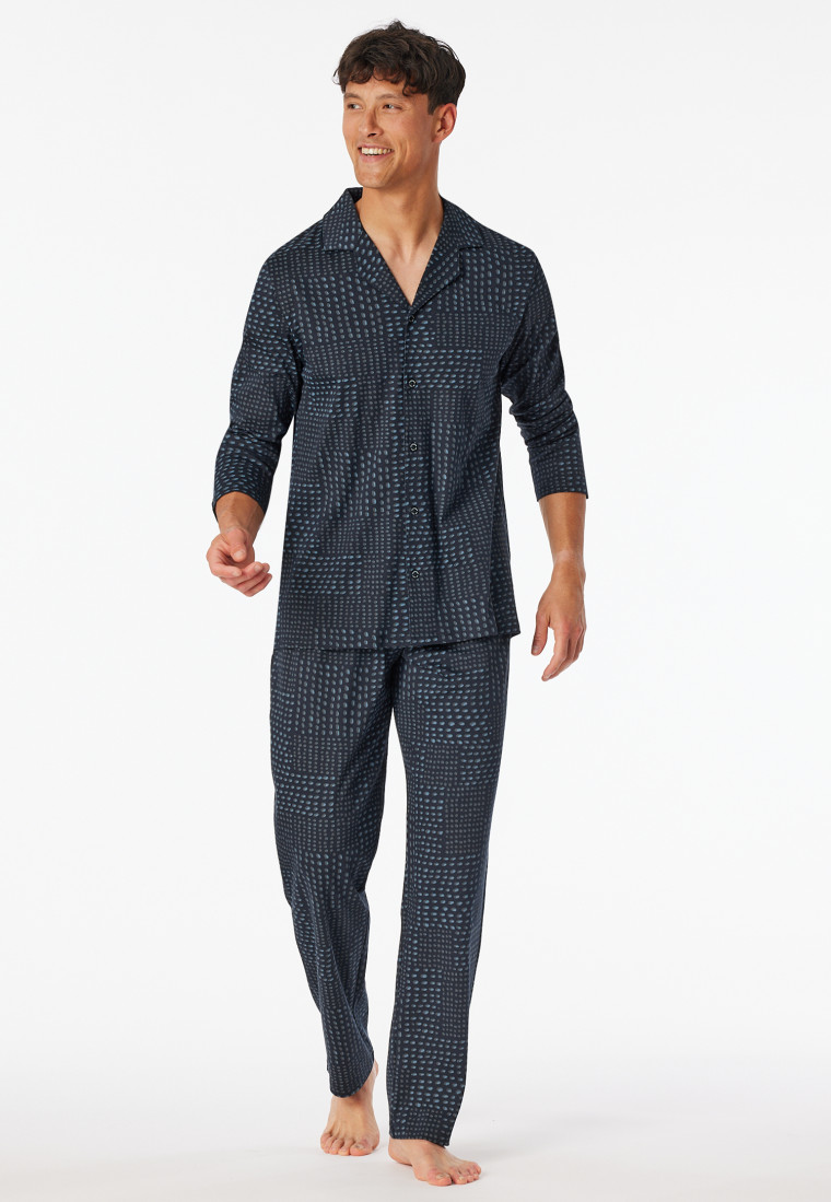 Pyjama lange knoopsluiting grafiet - Fine Interlock