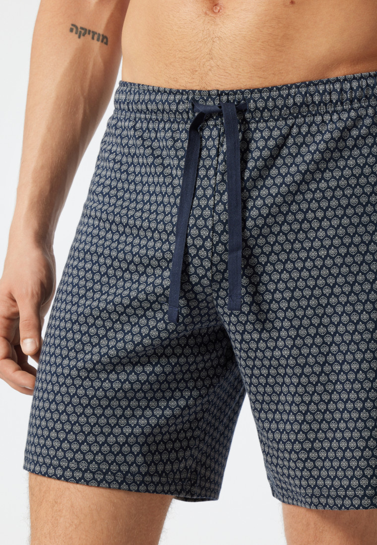 Pajamas short fine interlock piping patterned dark blue - Fine Interlock
