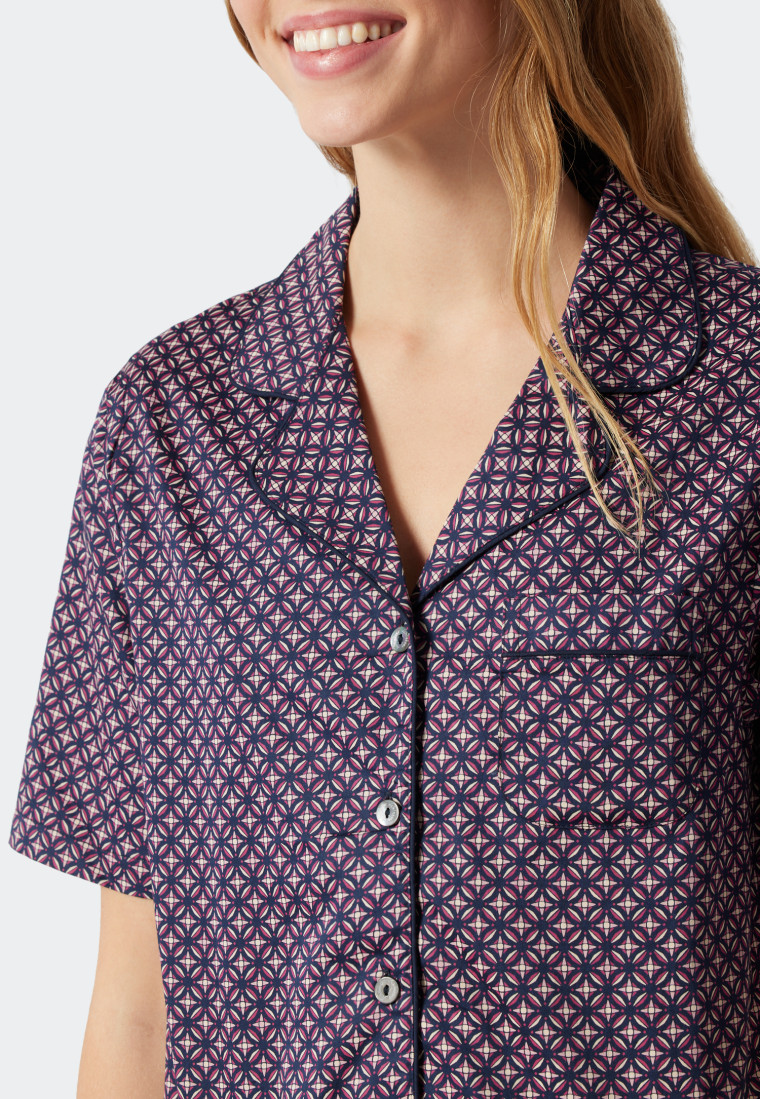 Pyjama kort geweven satijnen reverskraag grafische print paars - Selected! premium inspiratie
