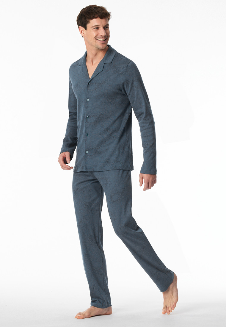 Pyjamas long paisley denim blue - Fine Interlock
