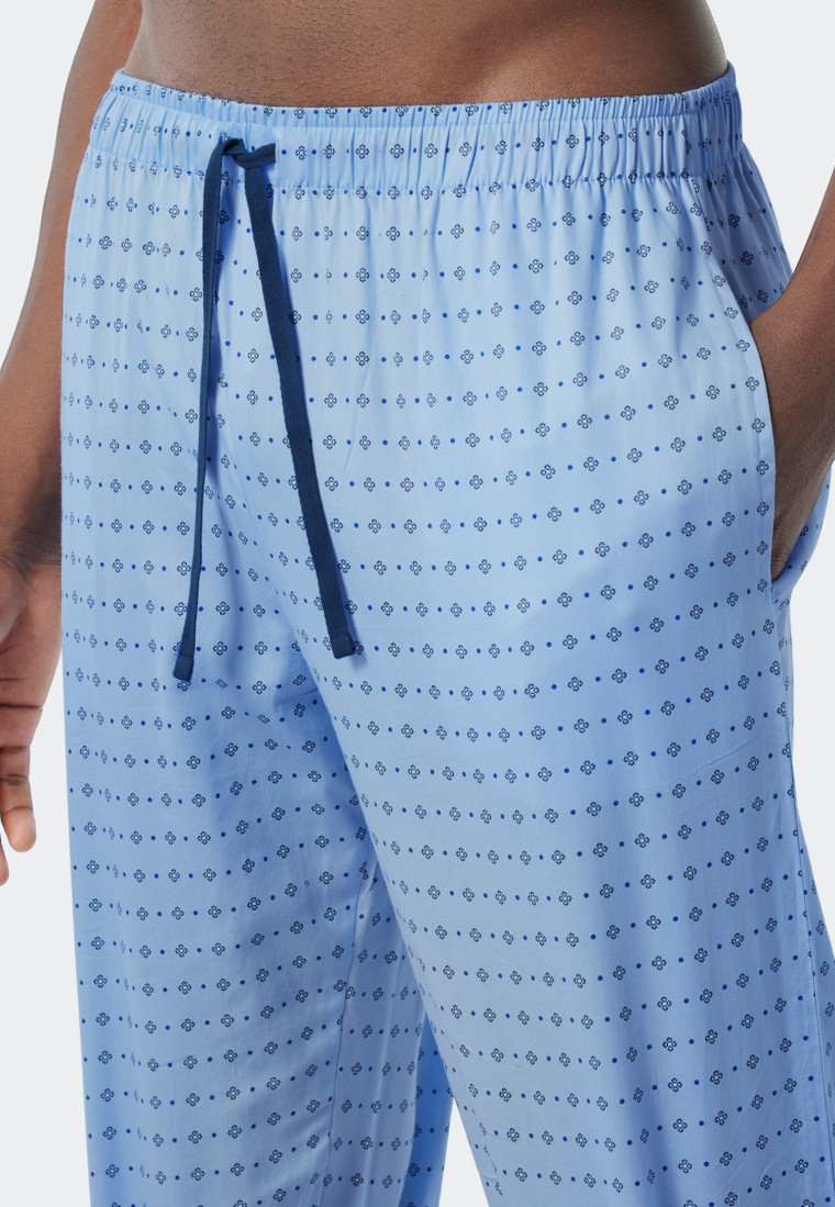 Pyjama long satin tissé patte de boutonnage imprimé bleu clair - selected! premium inspiration