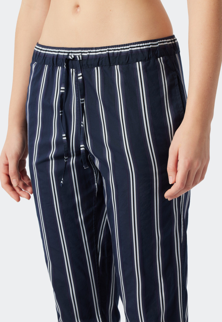 Pajamas long woven satin lapel collar stripes blue - selected! premium inspiration