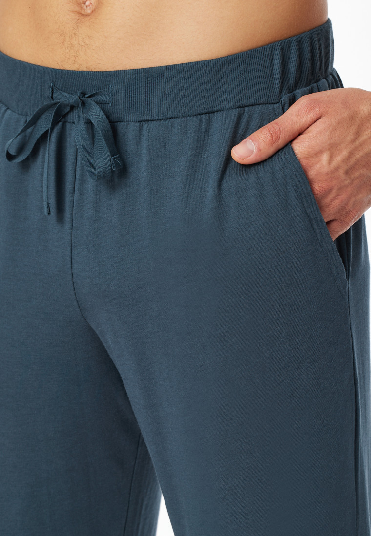 Schlafanzug Doppelripp lang Bündchen dunkelblau - Modern Nightwear