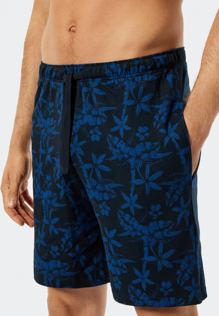 Pyjama court interlock fin patte de boutonnage motifs bleu foncé - Fine Interlock