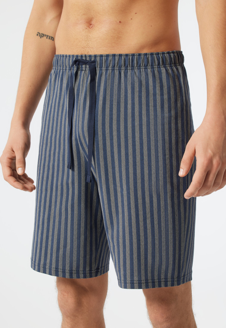 Pajamas short button placket herringbone pattern denim blue/dark blue - Fashion Nightwear