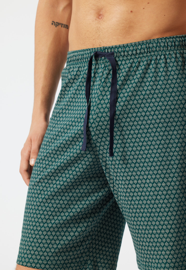 Pyjama court encolure en V motifs bleu foncé/vert - Fine Interlock