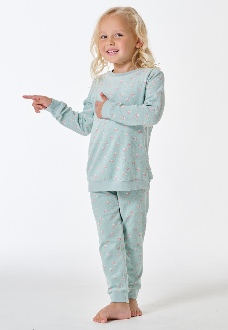 Damen Frottee Pyjama Langarm - Kuschelig Warmer Schlafanzug Mit Süßer Applikation & Bündchen