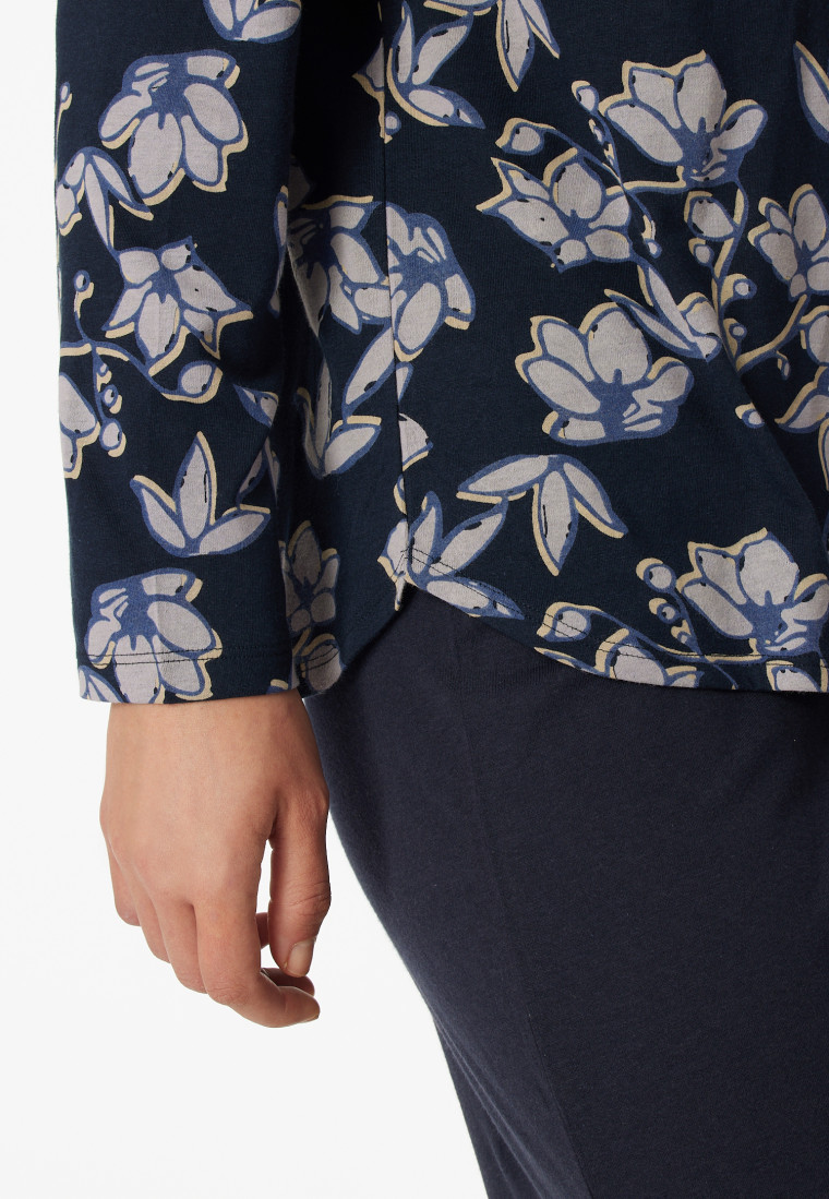 Schlafanzug lang Organic Cotton Knopfleiste Blumenprint navy - Contemporary  Nightwear | SCHIESSER