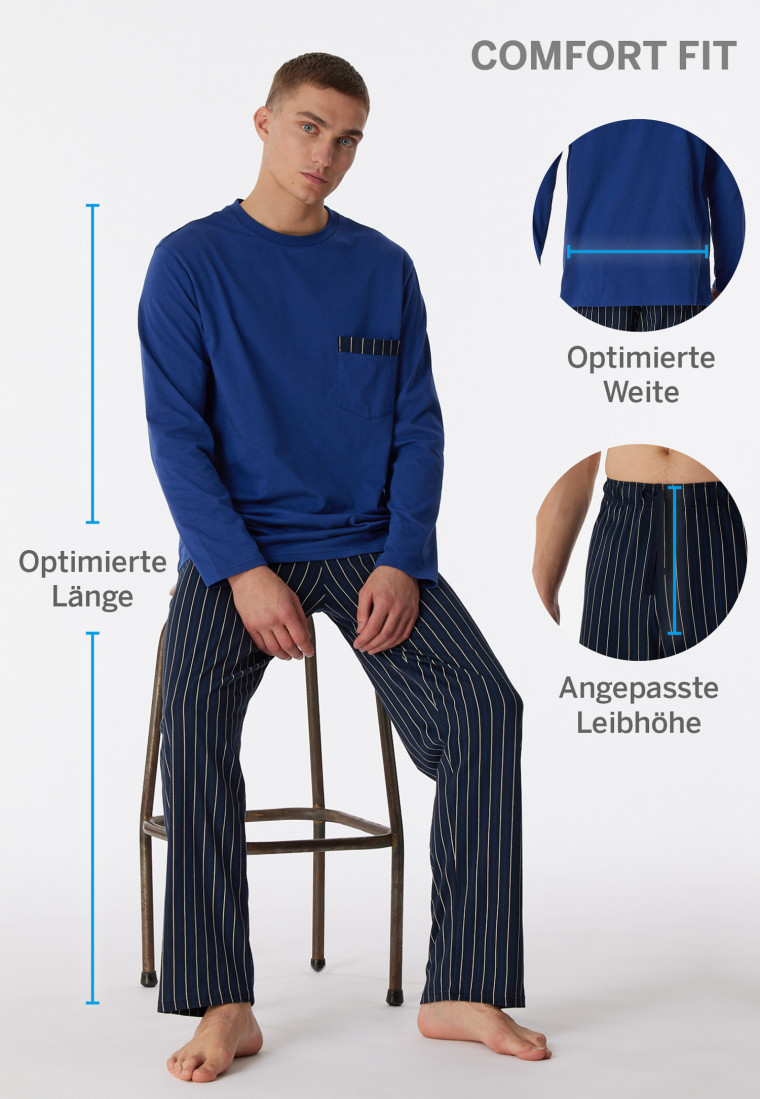 Schlafanzug lang navy Comfort Streifen Cotton - SCHIESSER | Organic Nightwear