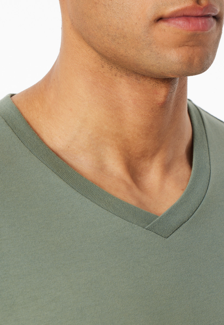 Shirt korte mouw v-hals kaki - Mix+ Relax