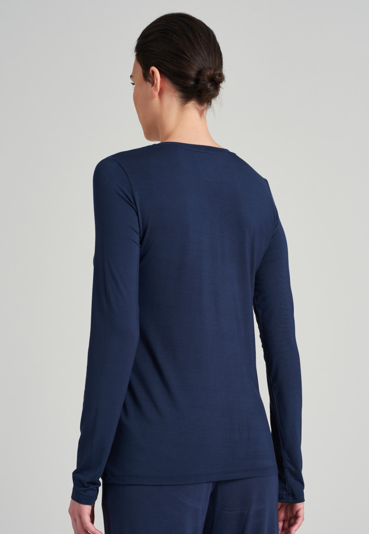 Shirt lange mouwen modal V-hals blauw - Mix+Relax