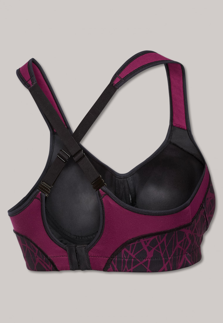 Sports bra molded cups wireless High Support berry-black patterned - Active