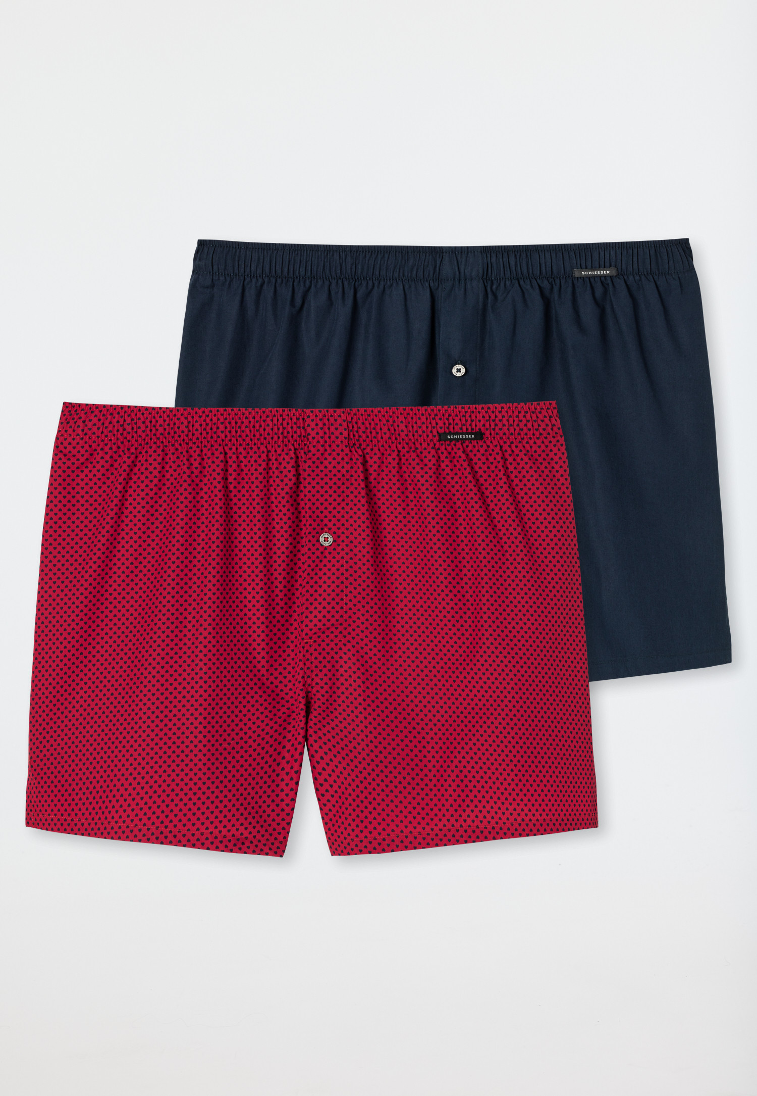 Boxershort geweven stof 2-pack hartjes patroon blauw/rood - Valentine |  SCHIESSER