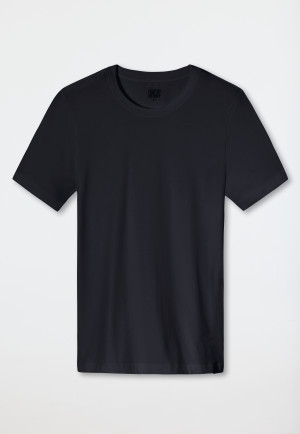 Short-Sleeve Jersey Shirt, Elastic, Round Neck, Blue-Black - Long Life Soft