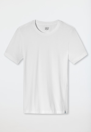 Short-Sleeve Jersey Shirt, Elastic, Round Neck, White - Long Life Soft