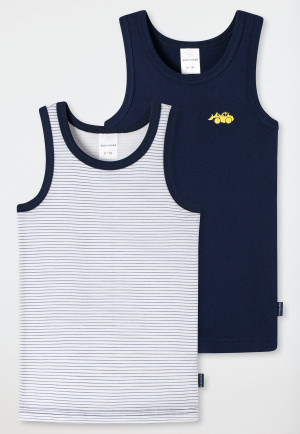 Lot de 2 maillots de corps côtelés « Bagger » avec rayures en bleu foncé et blanc - Multipacks de maillots de corps côtelés