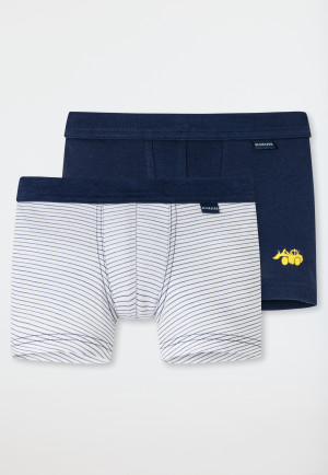 Lot de 2 shorts en coton côtelé fin, taille douce, avec rayures, style « bagger », bleu foncé/blanc - Multipacks de shorts en coton côtelé fin
