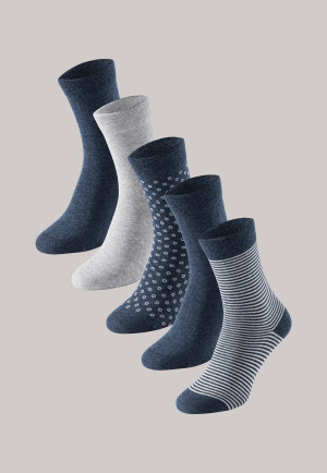 Damensocken 5er-Pack stay fresh gemustert graumelange-blau - Bluebird