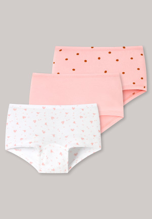 Confezione da 3 pantaloncini in cotone biologico a pois con animali della foresta, rosa / bianco: Natural Love