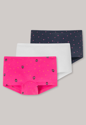 Confezione da 3 pantaloncini a righe in cotone biologico con gatto, strega e stelle bianco / rosa: Cat Zoe