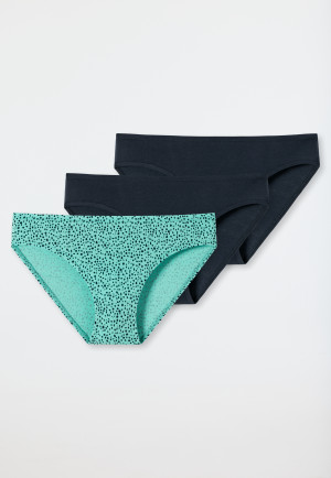 Slips, set van 3, donkerblauw met zwarte stippen op muntgroen - 95/5