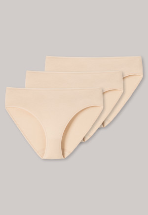 Slip taglio bikini confezione da 3 cotone biologico sabbia - 95/5
