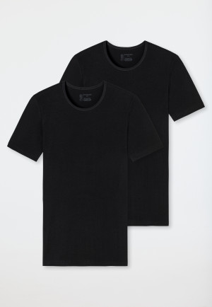 Short-sleeve shirts, 2-pack, round neck, black - 95/5