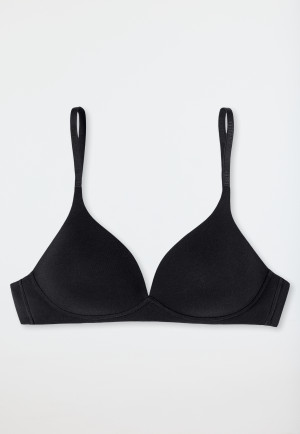 Reggiseno morbido in cotone biologico con conchiglia, nero - 95/5